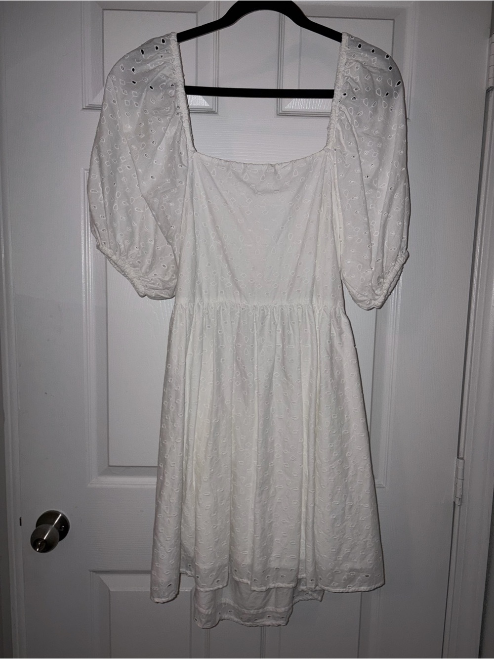 a new day White Eyelet Square-Neck Puff Sleeve Mini Dress